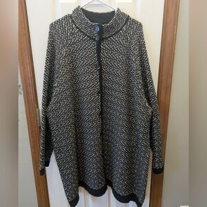 Lands End Black And White Houndstooth Print Sweater Coat, Size 3X